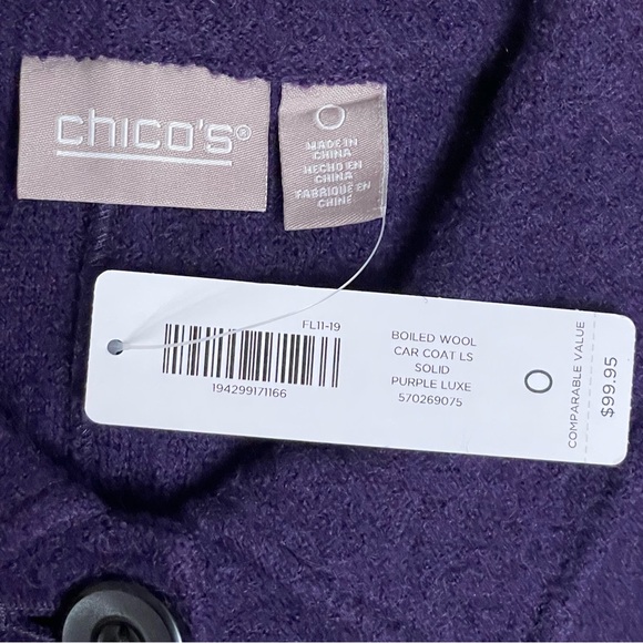 NWT Chicos Purple Luxe  Boiled Wool Cardigan Coat  Jacket  Size O - Picture 6 of 9